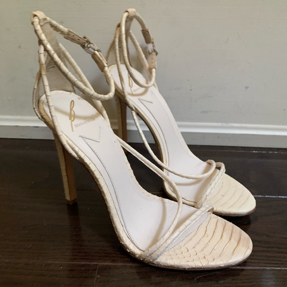 Brian Atwood "Labrea" Snakeskin Sandals in White
